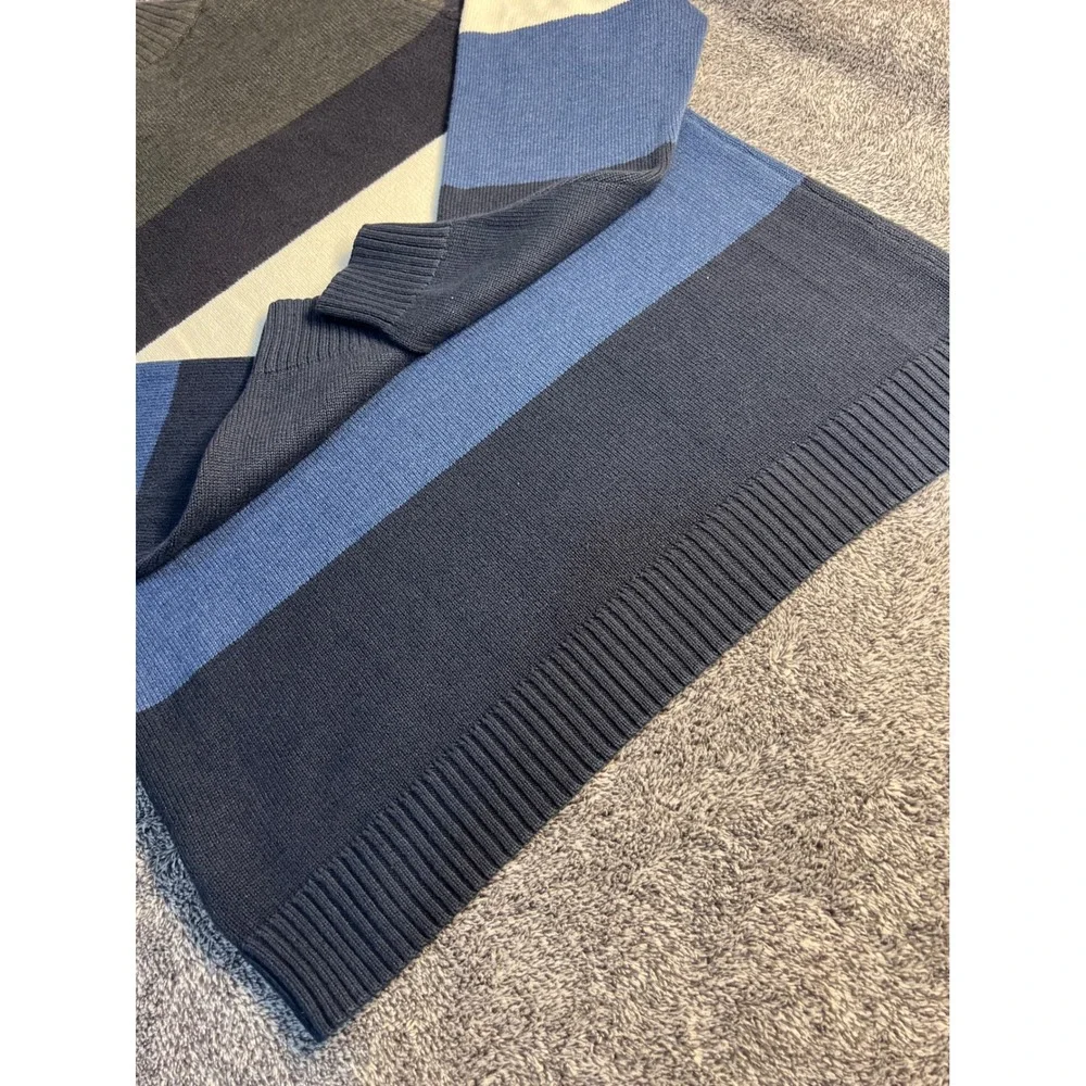 US Polo Assn Mens Quarter Zip Striped Sweater Blue Grey SRUF9S5094 Medium